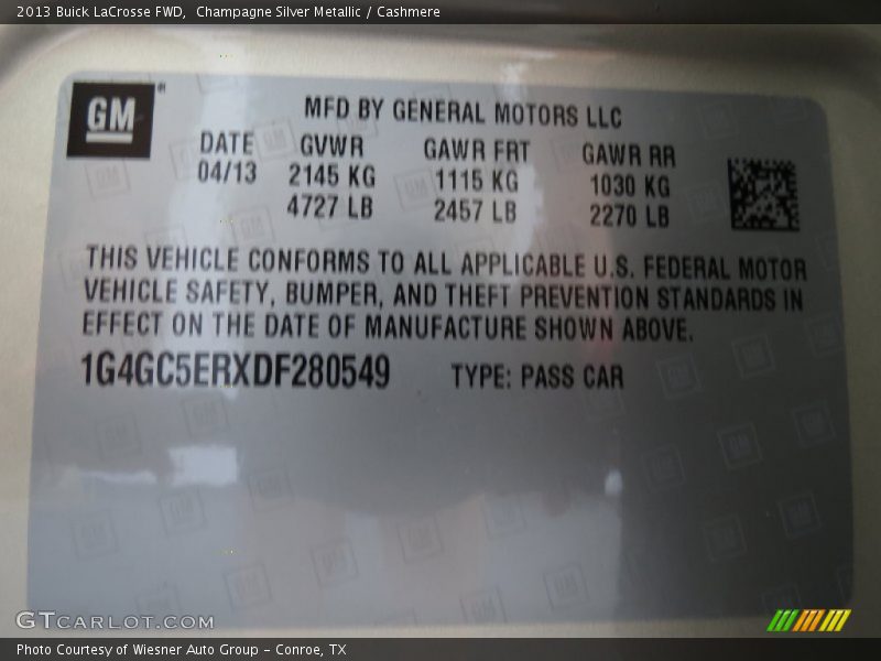 Champagne Silver Metallic / Cashmere 2013 Buick LaCrosse FWD