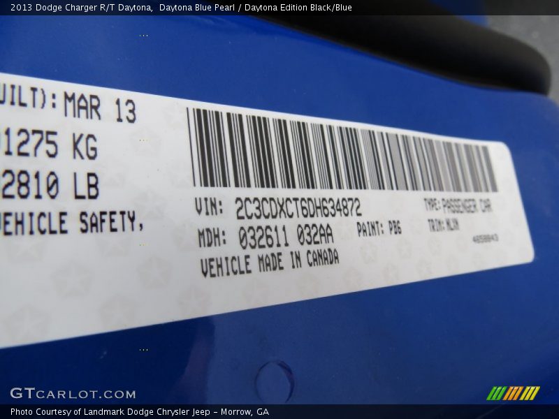 2013 Charger R/T Daytona Daytona Blue Pearl Color Code PB6