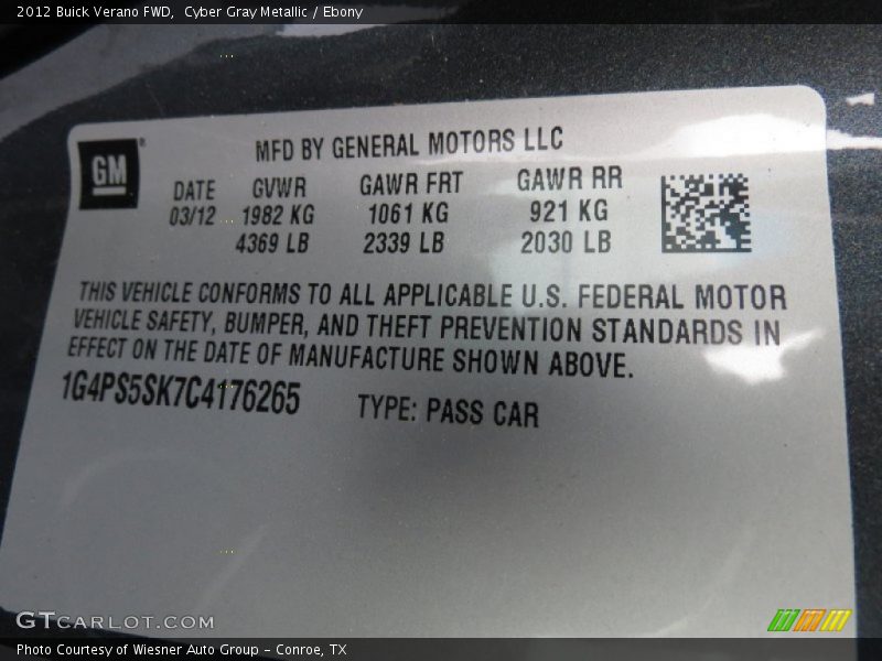 Cyber Gray Metallic / Ebony 2012 Buick Verano FWD