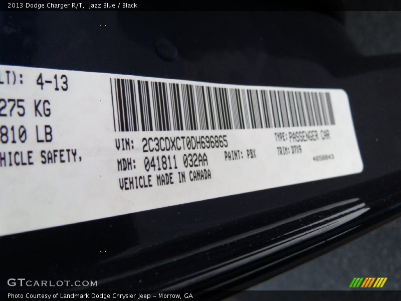 2013 Charger R/T Jazz Blue Color Code PBX