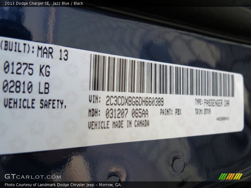 Jazz Blue / Black 2013 Dodge Charger SE