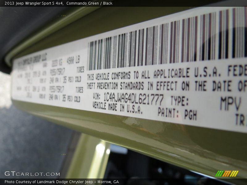2013 Wrangler Sport S 4x4 Commando Green Color Code PGH
