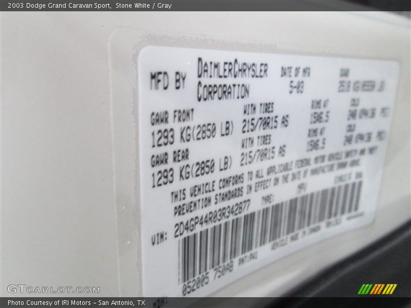 Stone White / Gray 2003 Dodge Grand Caravan Sport