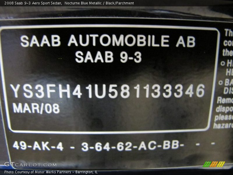 Nocturne Blue Metallic / Black/Parchment 2008 Saab 9-3 Aero Sport Sedan