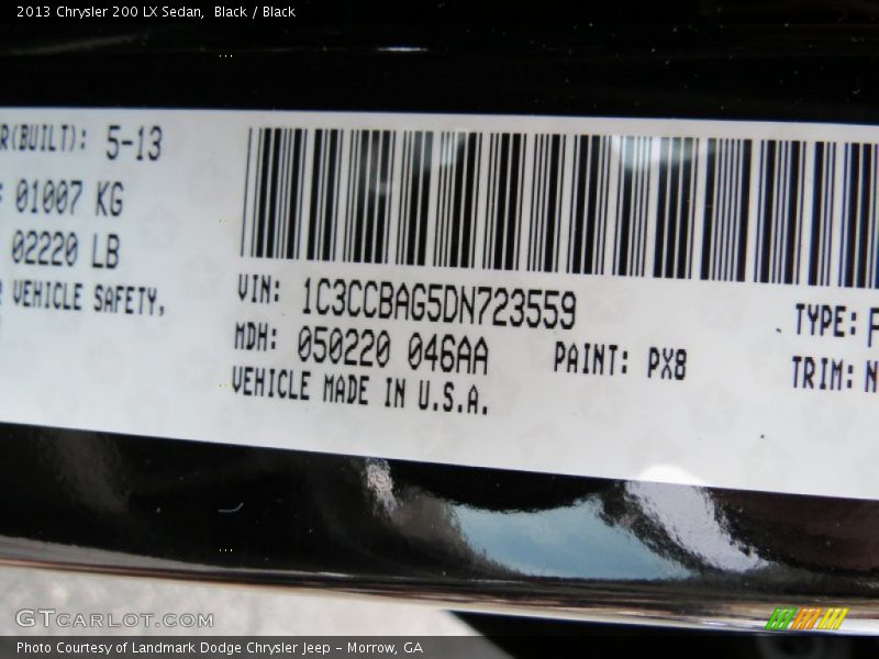 2013 200 LX Sedan Black Color Code PX8
