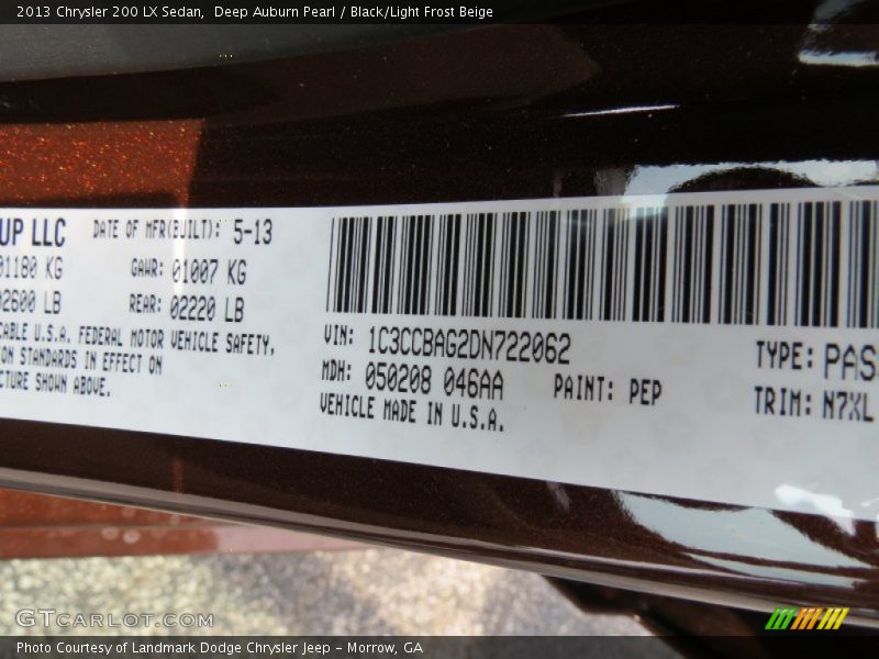 2013 200 LX Sedan Deep Auburn Pearl Color Code PEP