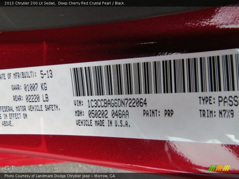 2013 200 LX Sedan Deep Cherry Red Crystal Pearl Color Code PRP