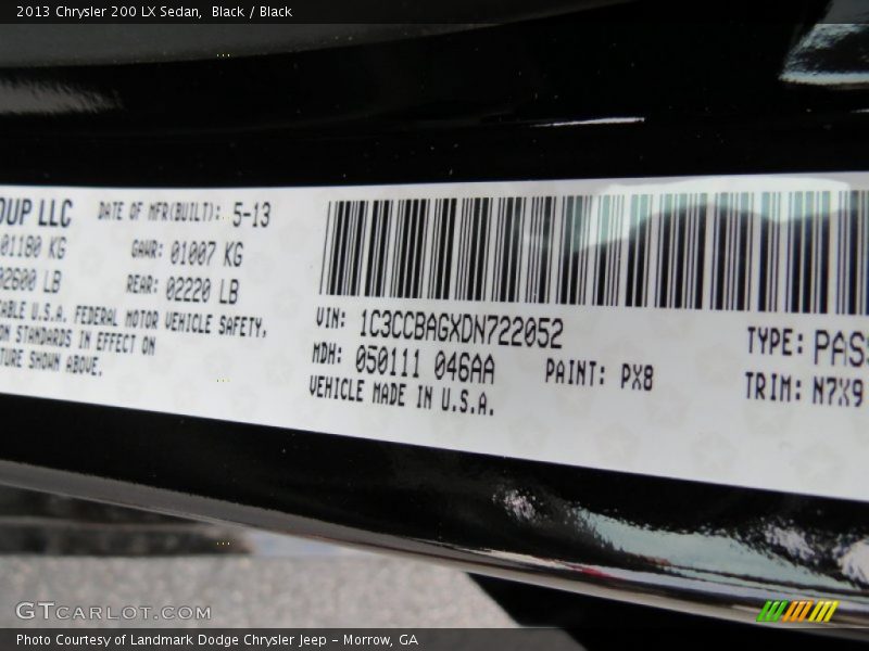 Black / Black 2013 Chrysler 200 LX Sedan