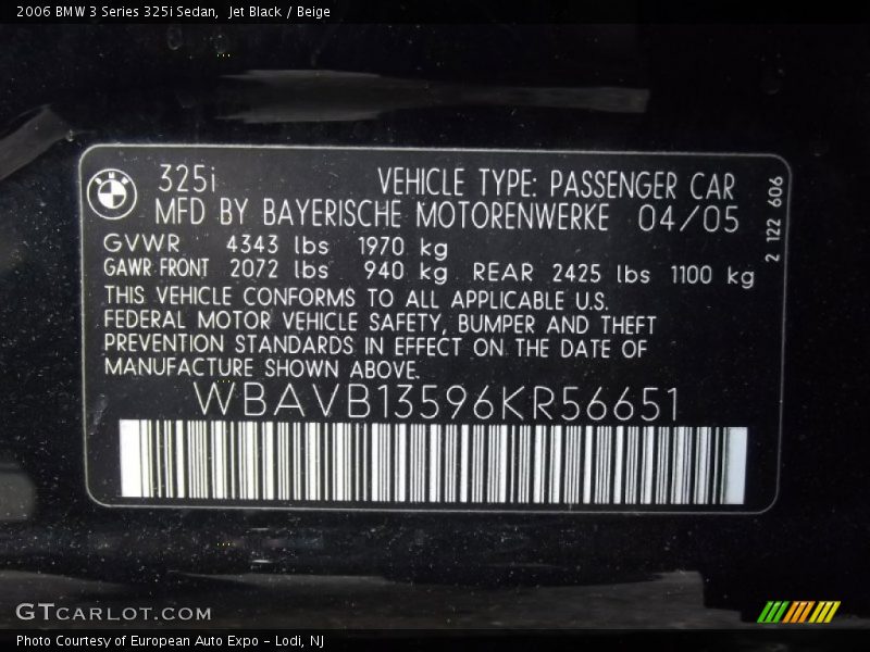 Jet Black / Beige 2006 BMW 3 Series 325i Sedan