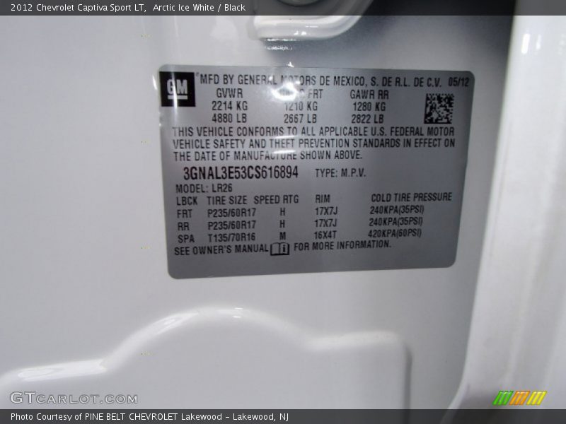 Arctic Ice White / Black 2012 Chevrolet Captiva Sport LT
