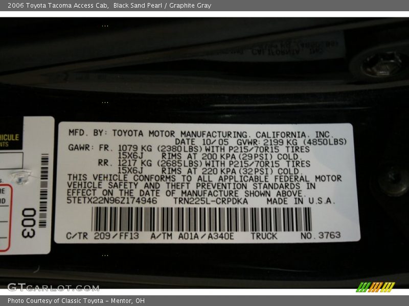 Black Sand Pearl / Graphite Gray 2006 Toyota Tacoma Access Cab