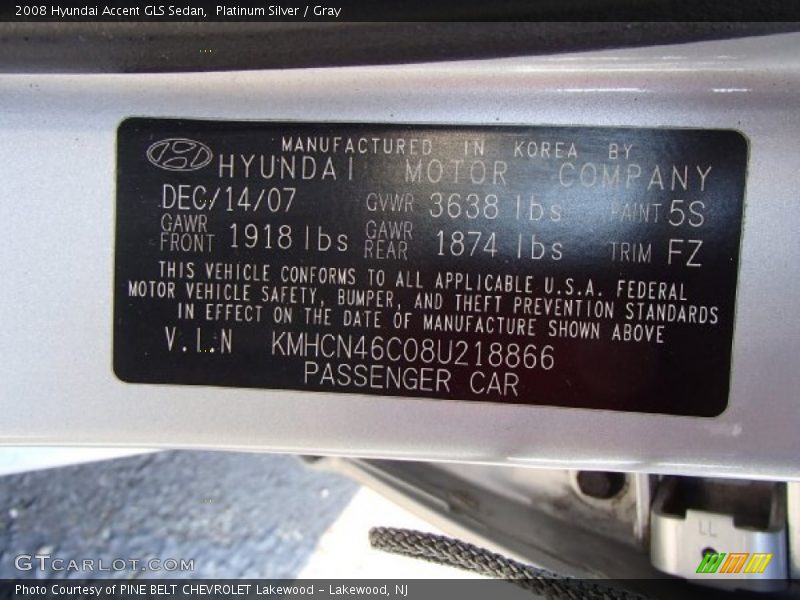 Platinum Silver / Gray 2008 Hyundai Accent GLS Sedan