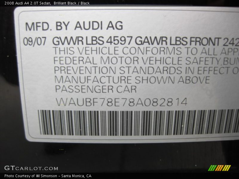 Brilliant Black / Black 2008 Audi A4 2.0T Sedan