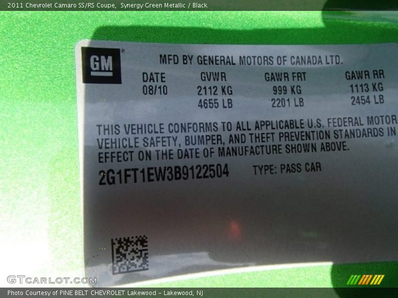 Synergy Green Metallic / Black 2011 Chevrolet Camaro SS/RS Coupe