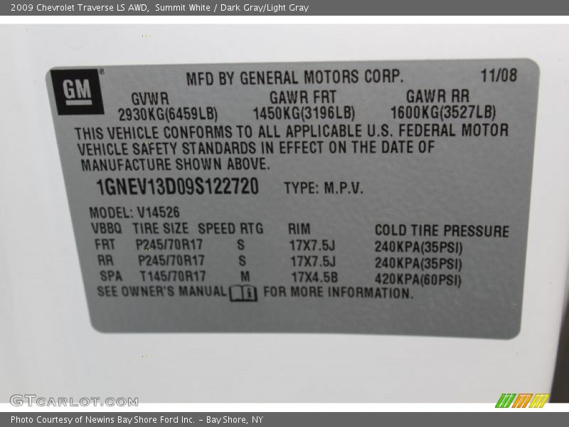 Summit White / Dark Gray/Light Gray 2009 Chevrolet Traverse LS AWD
