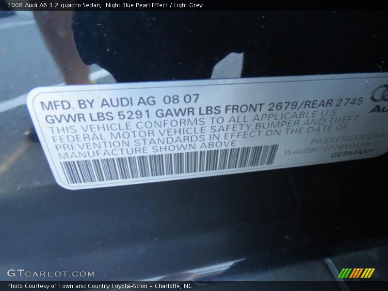 Night Blue Pearl Effect / Light Grey 2008 Audi A6 3.2 quattro Sedan