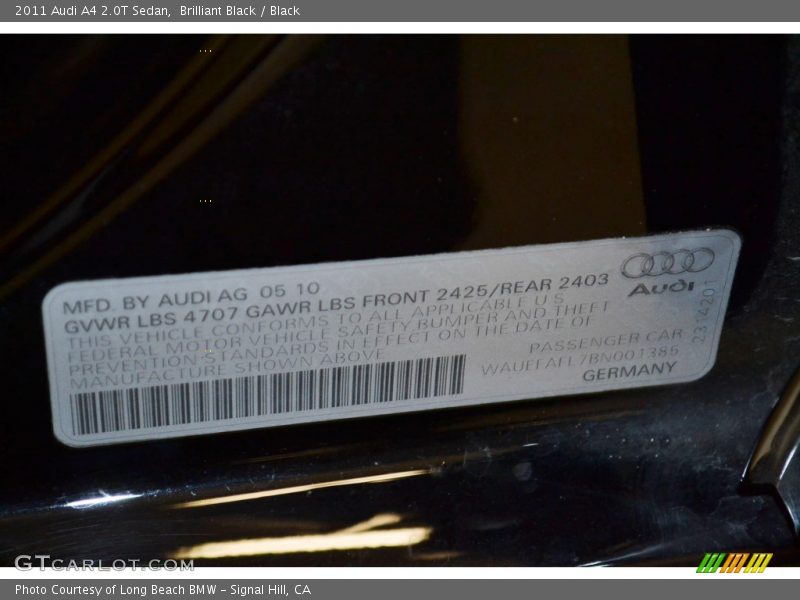Brilliant Black / Black 2011 Audi A4 2.0T Sedan