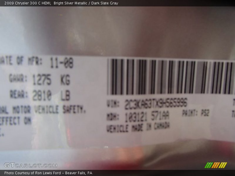 Bright Silver Metallic / Dark Slate Gray 2009 Chrysler 300 C HEMI