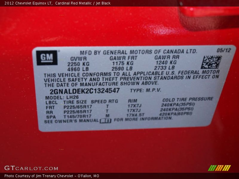 Cardinal Red Metallic / Jet Black 2012 Chevrolet Equinox LT
