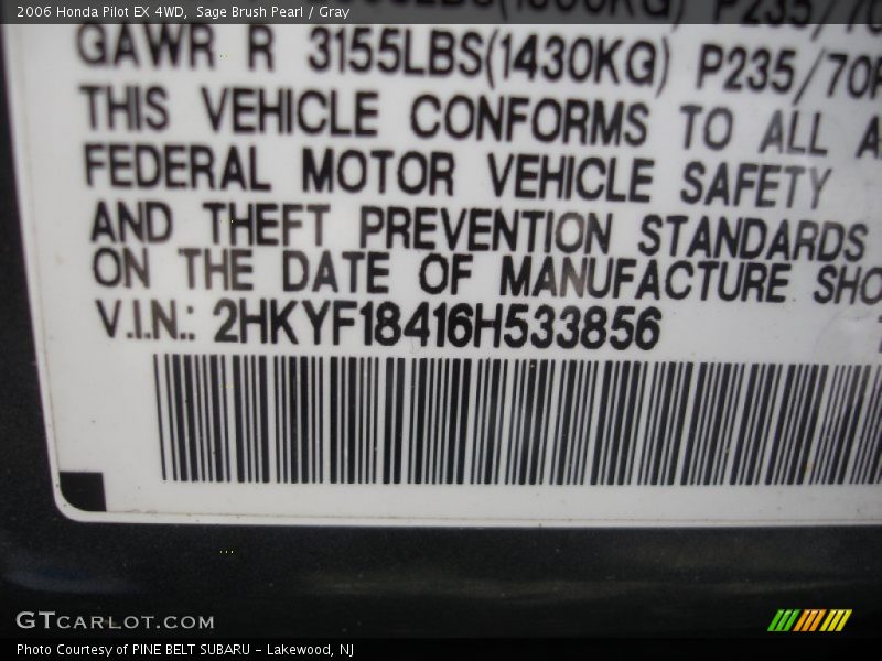 Sage Brush Pearl / Gray 2006 Honda Pilot EX 4WD