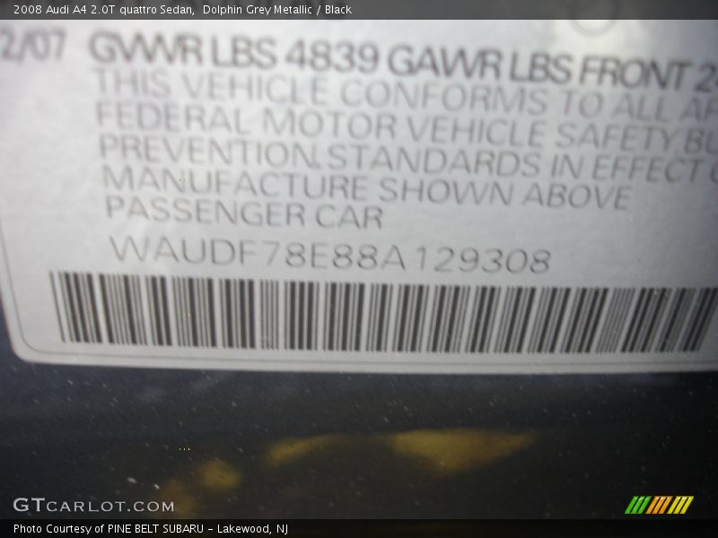 Dolphin Grey Metallic / Black 2008 Audi A4 2.0T quattro Sedan