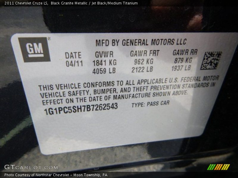 Black Granite Metallic / Jet Black/Medium Titanium 2011 Chevrolet Cruze LS