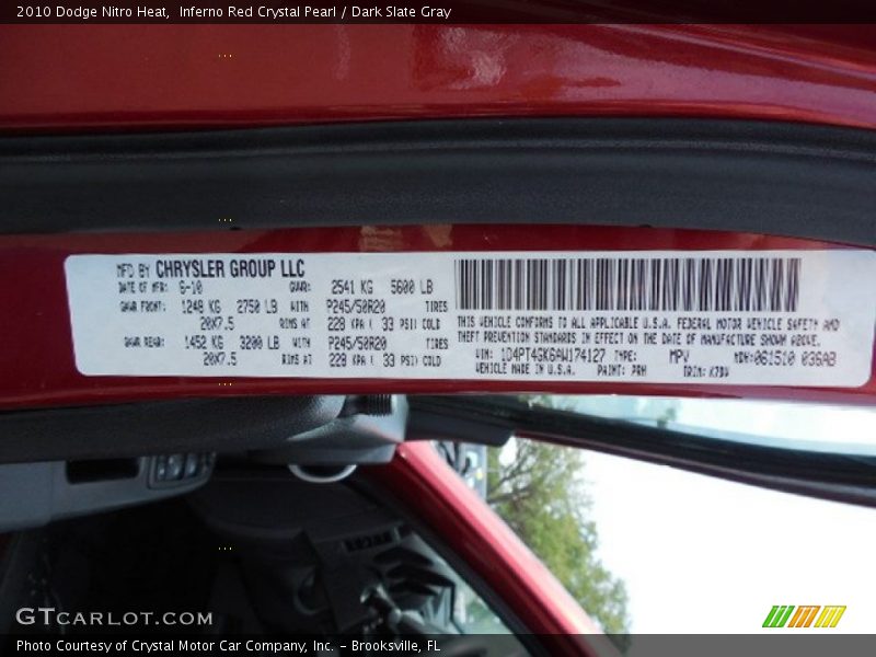 Inferno Red Crystal Pearl / Dark Slate Gray 2010 Dodge Nitro Heat
