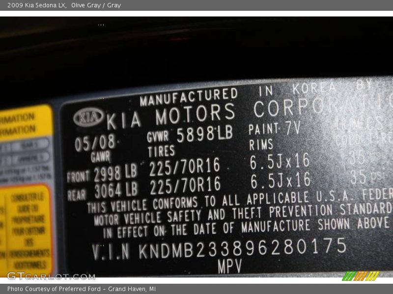 Olive Gray / Gray 2009 Kia Sedona LX