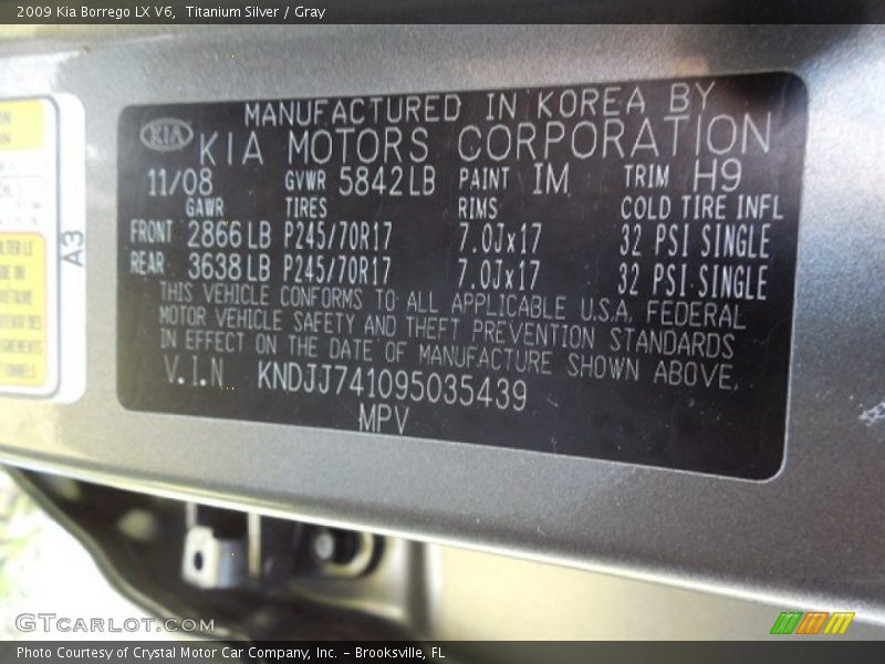 Titanium Silver / Gray 2009 Kia Borrego LX V6