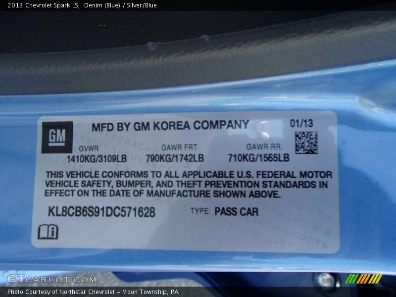 Denim (Blue) / Silver/Blue 2013 Chevrolet Spark LS