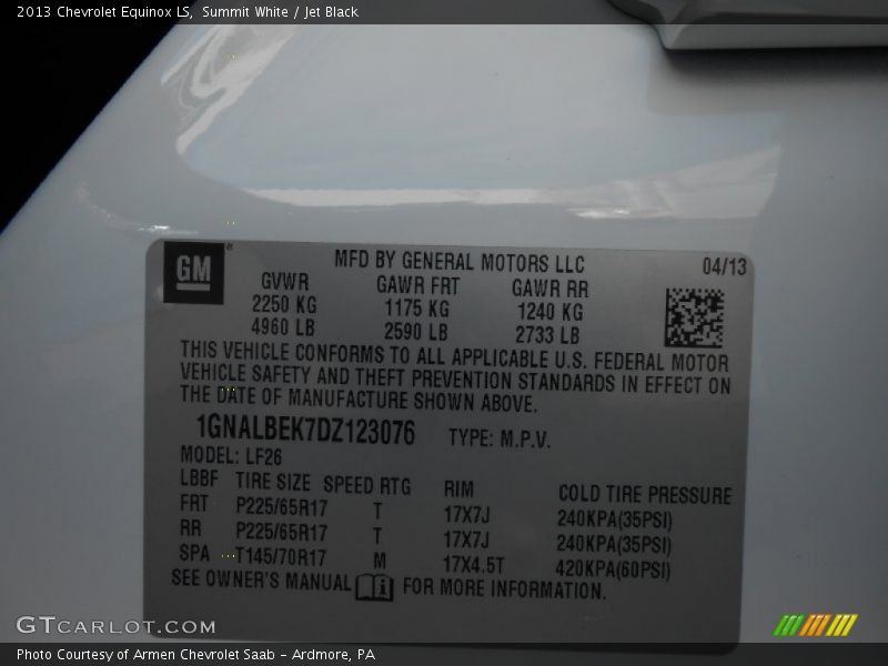 Summit White / Jet Black 2013 Chevrolet Equinox LS