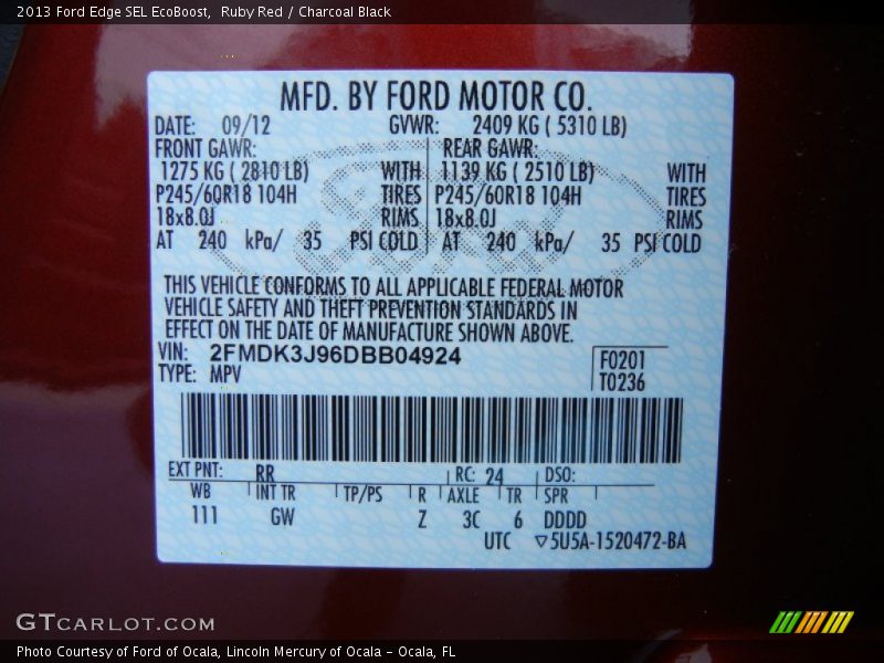 Ruby Red / Charcoal Black 2013 Ford Edge SEL EcoBoost