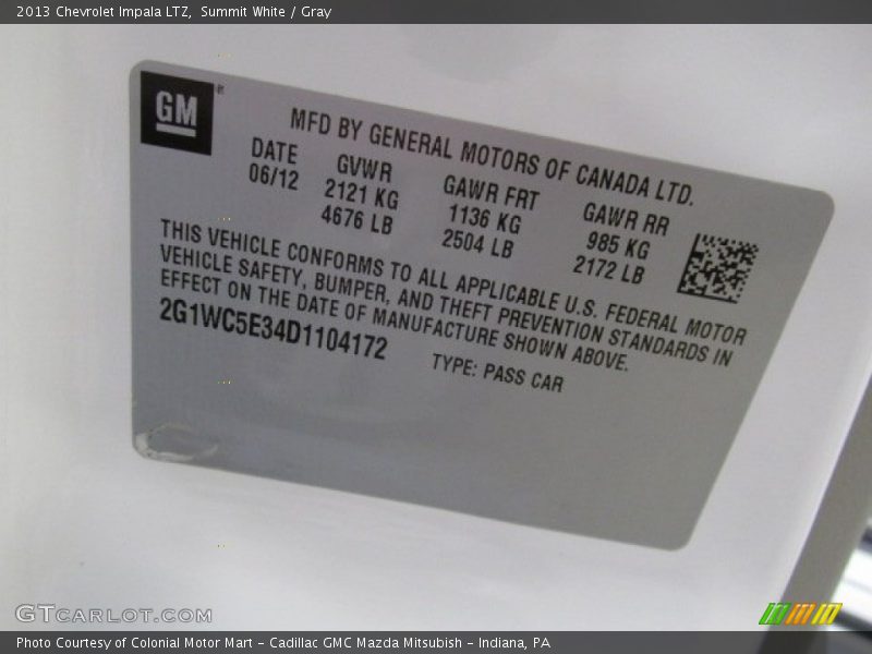 Summit White / Gray 2013 Chevrolet Impala LTZ
