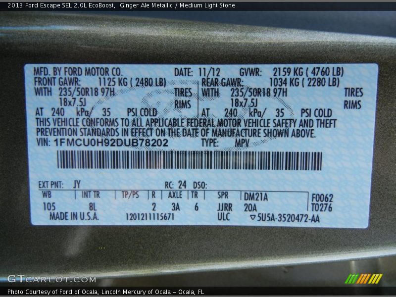 Ginger Ale Metallic / Medium Light Stone 2013 Ford Escape SEL 2.0L EcoBoost