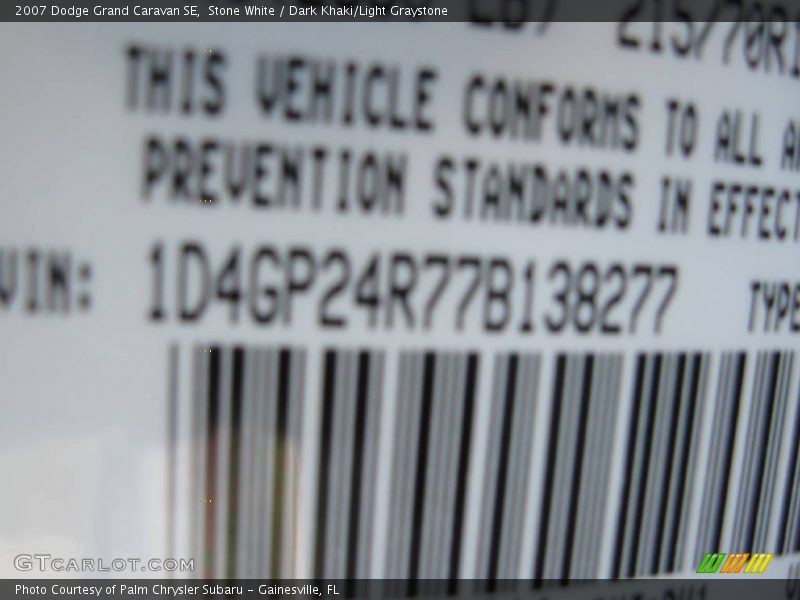 Stone White / Dark Khaki/Light Graystone 2007 Dodge Grand Caravan SE
