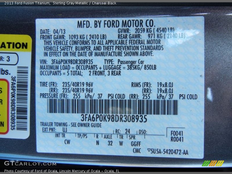 Sterling Gray Metallic / Charcoal Black 2013 Ford Fusion Titanium