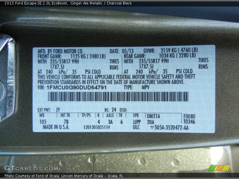 Ginger Ale Metallic / Charcoal Black 2013 Ford Escape SE 2.0L EcoBoost