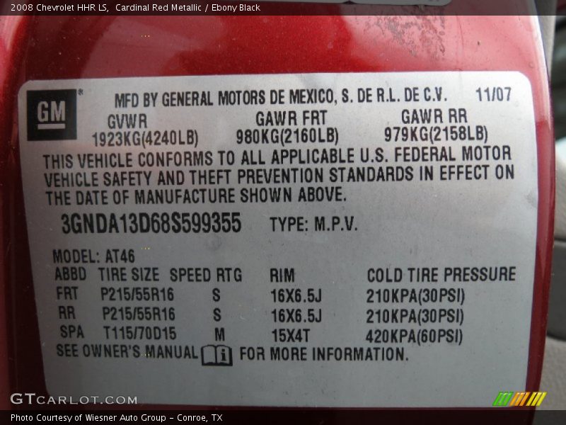 Info Tag of 2008 HHR LS