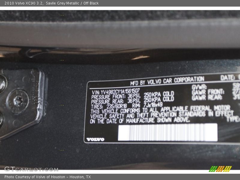 Savile Grey Metallic / Off Black 2010 Volvo XC90 3.2