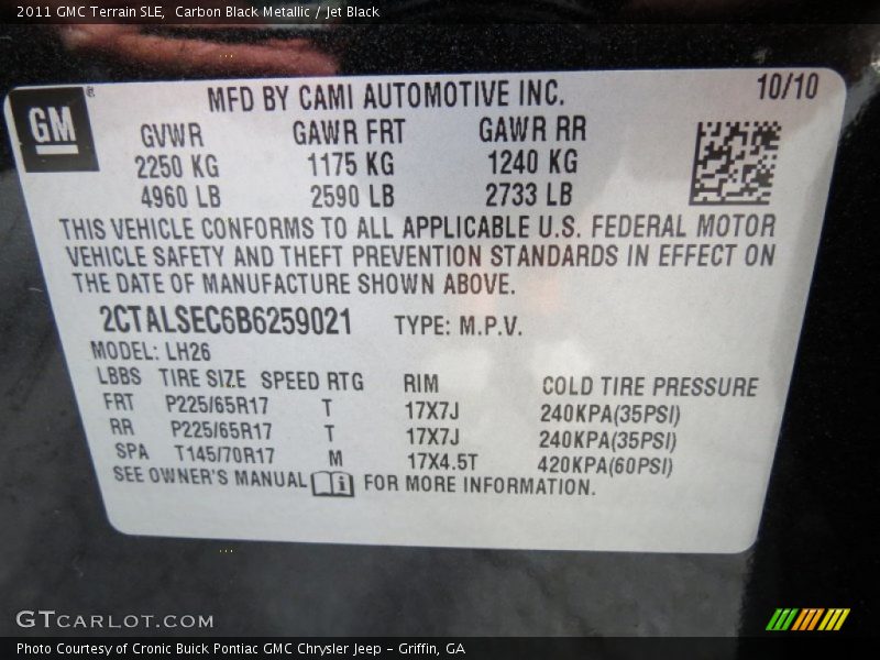 Carbon Black Metallic / Jet Black 2011 GMC Terrain SLE