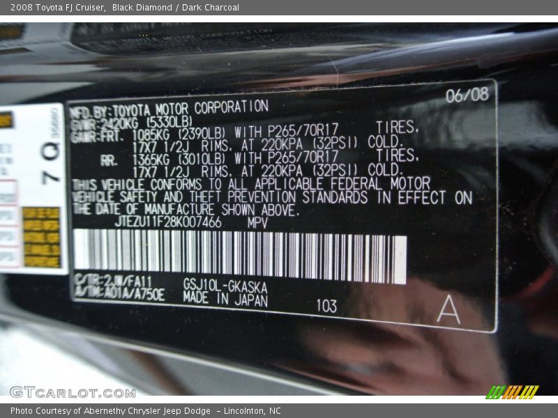 Black Diamond / Dark Charcoal 2008 Toyota FJ Cruiser