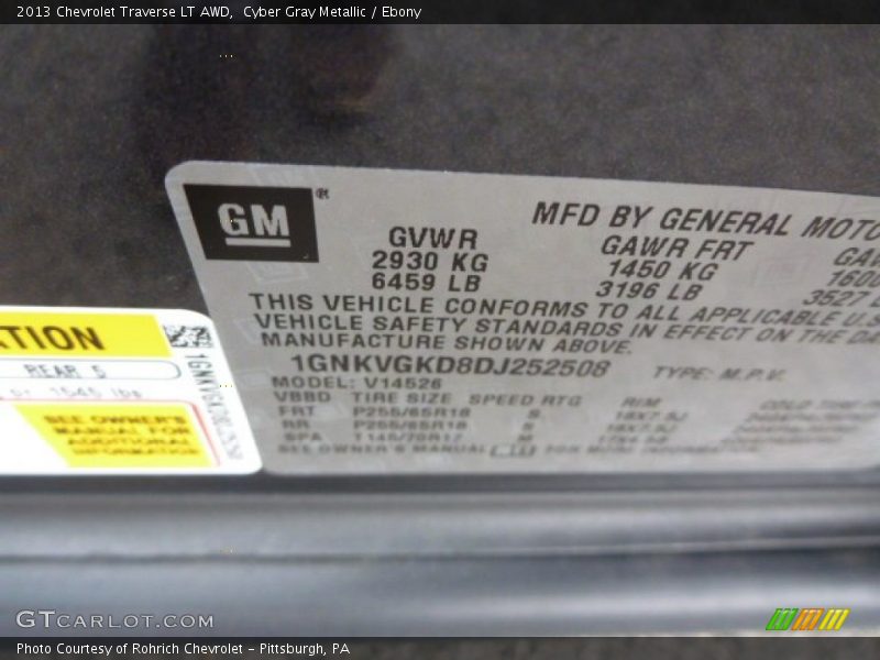 Cyber Gray Metallic / Ebony 2013 Chevrolet Traverse LT AWD