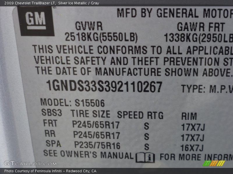 Silver Ice Metallic / Gray 2009 Chevrolet TrailBlazer LT