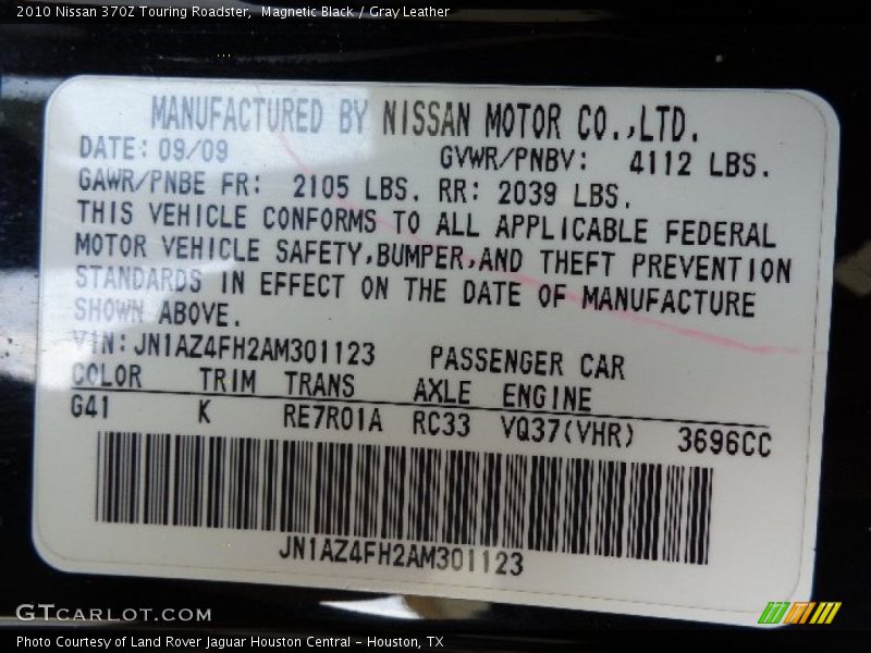 Magnetic Black / Gray Leather 2010 Nissan 370Z Touring Roadster