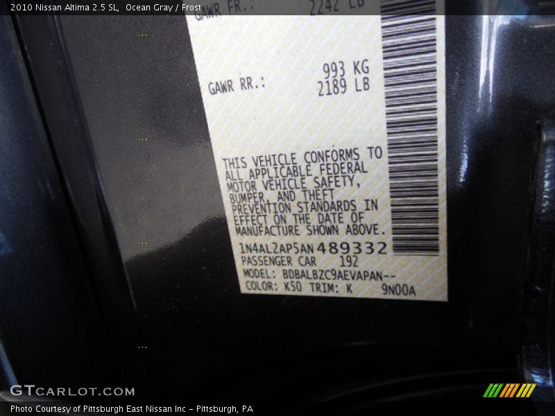 Ocean Gray / Frost 2010 Nissan Altima 2.5 SL