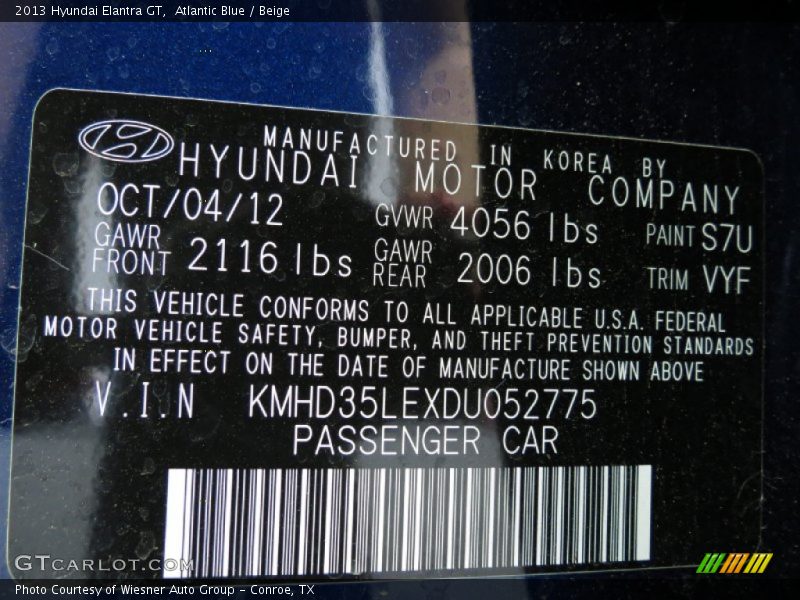 Atlantic Blue / Beige 2013 Hyundai Elantra GT