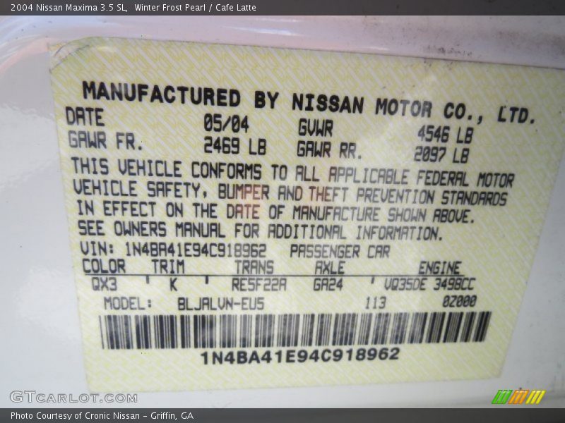 Winter Frost Pearl / Cafe Latte 2004 Nissan Maxima 3.5 SL
