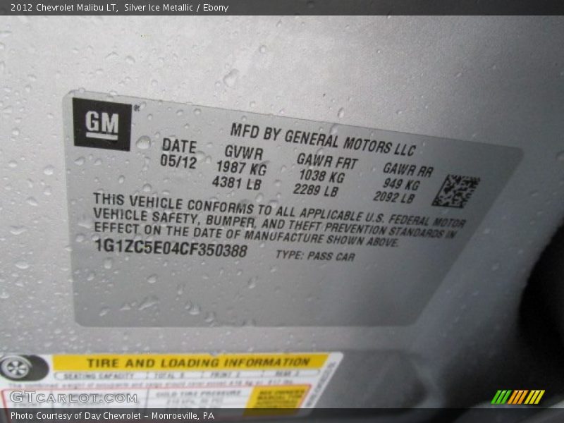 Silver Ice Metallic / Ebony 2012 Chevrolet Malibu LT