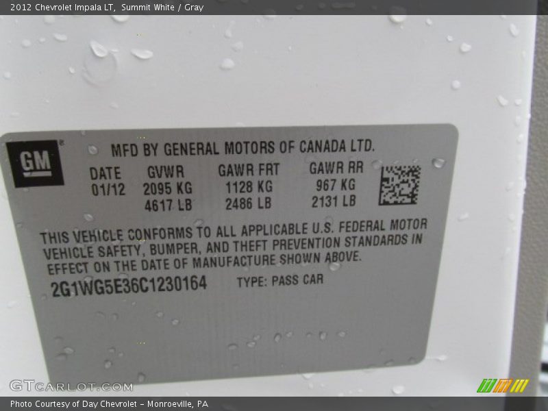 Summit White / Gray 2012 Chevrolet Impala LT