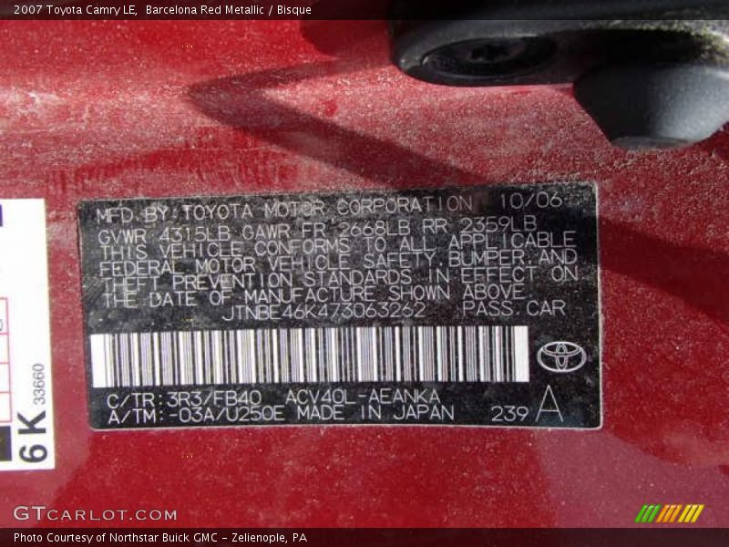 Barcelona Red Metallic / Bisque 2007 Toyota Camry LE